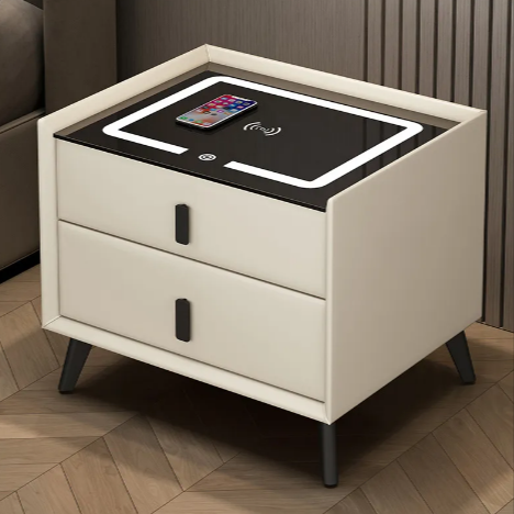 Smart Wood Bedside Table with Wireless Charging